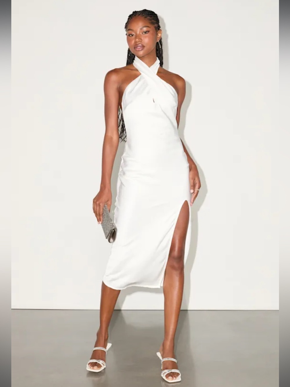 Lulus Halter Satin Midi Dress